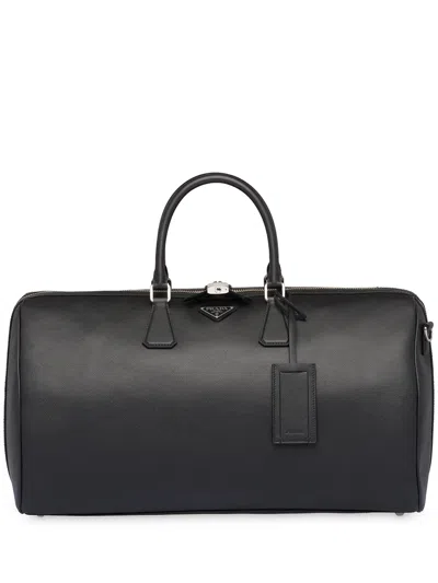 Prada Saffiano Leather Duffle Bag In Black
