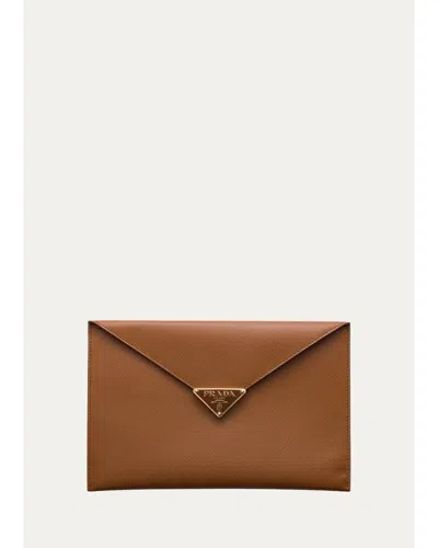Prada Saffiano Leather Envelope Clutch Bag In Cognac