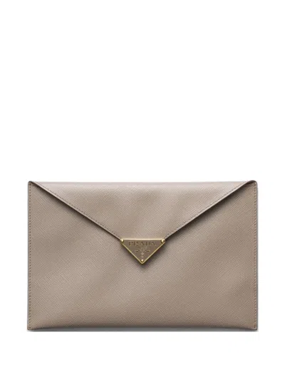 Prada Saffiano Leather Envelope Clutch Bag In Neutral