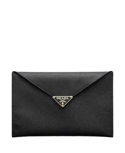 Prada Saffiano Leather Envelope Clutch In Black