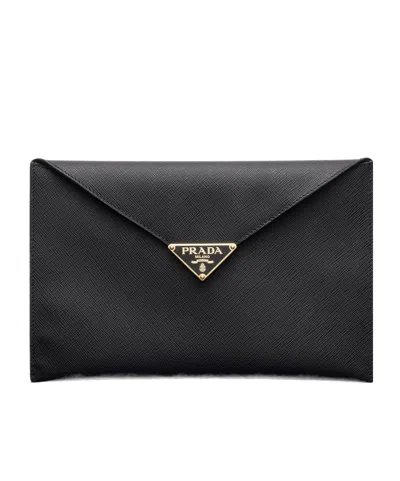 Prada Saffiano Leather Envelope Clutch In Black