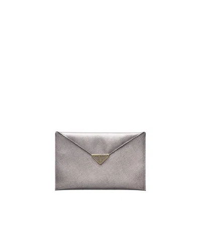 Prada Saffiano Leather Envelope Clutch In Gray