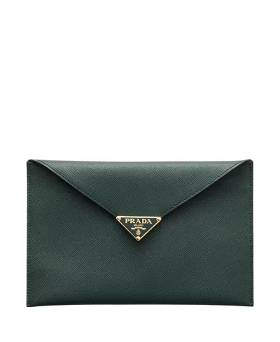 Prada Saffiano Leather Envelope Clutch In Green