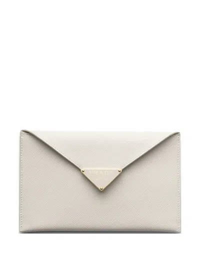 Prada Saffiano Leather Envelope Clutch In Neutral