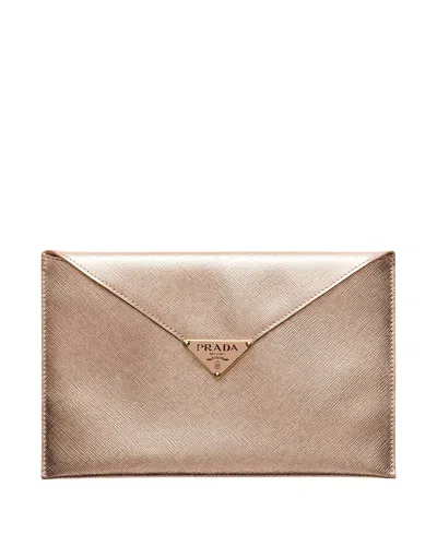 Prada Saffiano Leather Envelope Clutch In Pink
