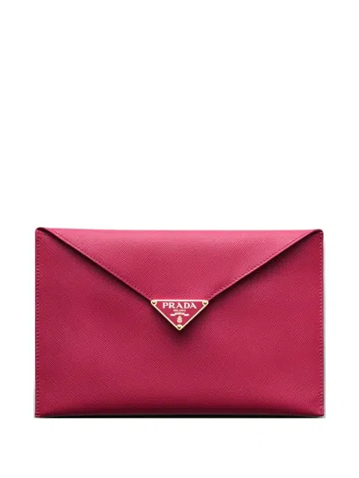Prada Saffiano Leather Envelope Clutch In Red