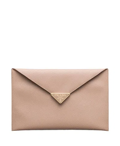 Prada Saffiano Leather Envelope Clutch In White