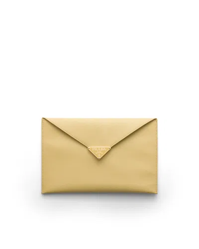 Prada Saffiano Leather Envelope Clutch In Yellow
