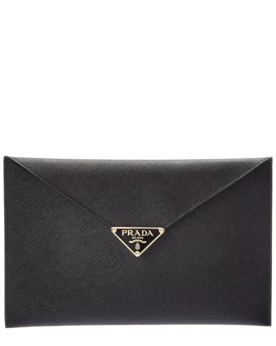 Prada Saffiano Leather Envelope Pouch In Black