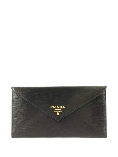 Pre-owned Prada Saffiano Leather Envelope Wallet In Black