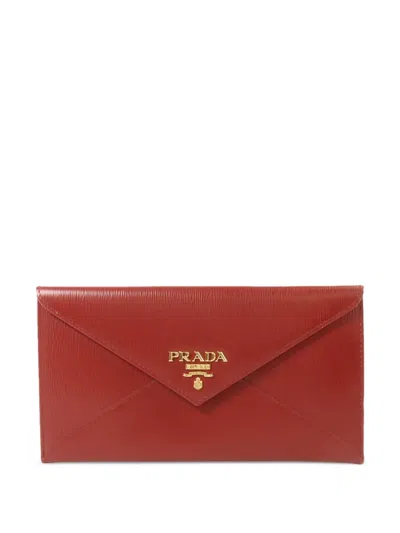 Pre-owned Prada Saffiano Leather Envelope Wallet In Red