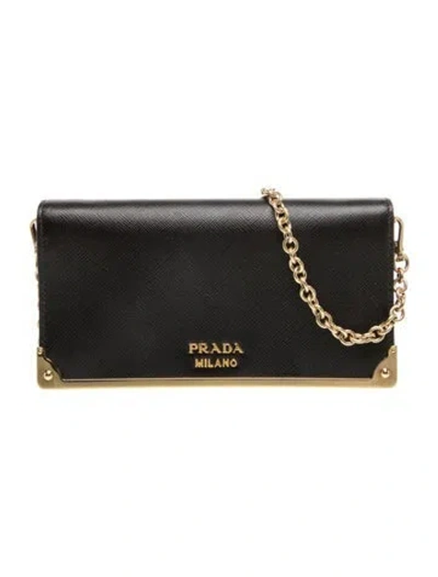 Pre-owned Prada Saffiano Leather Evening Bag In Black