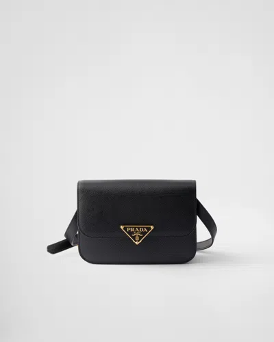 Prada Saffiano Leather Flap Shoulder Bag In Black