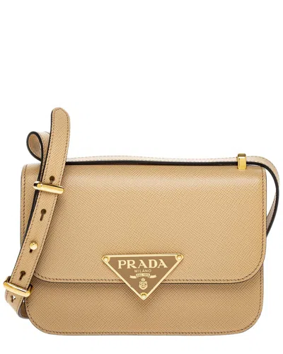 Prada Saffiano Leather Flap Shoulder Bag In Sand