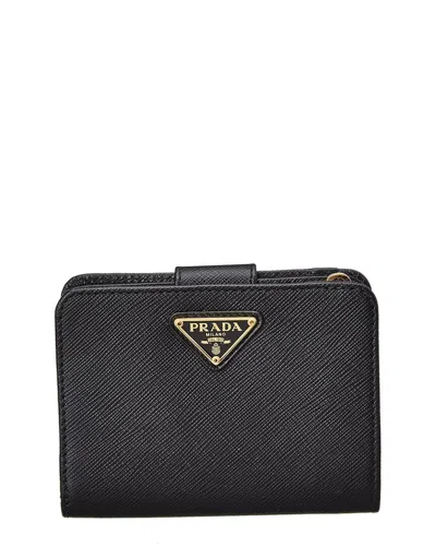 Prada Saffiano Leather Flap Wallet In Black
