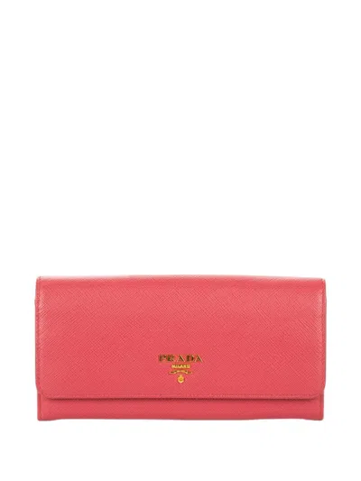 Pre-owned Prada Saffiano Leather Flap Wallet In Pink