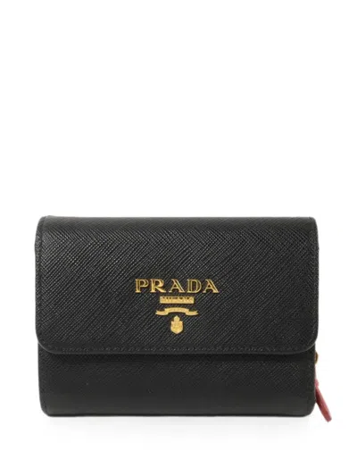 Pre-owned Prada Saffiano Leather Fold Wallet In Black