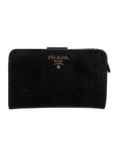 Pre-owned Prada Saffiano Leather French Purse In Black