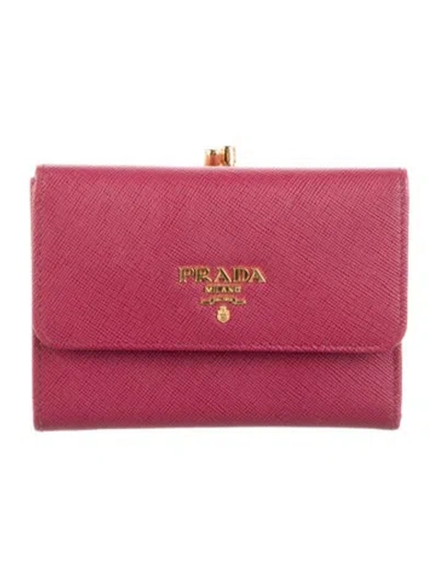 Pre-owned Prada Saffiano Leather French Purse In Burgundy