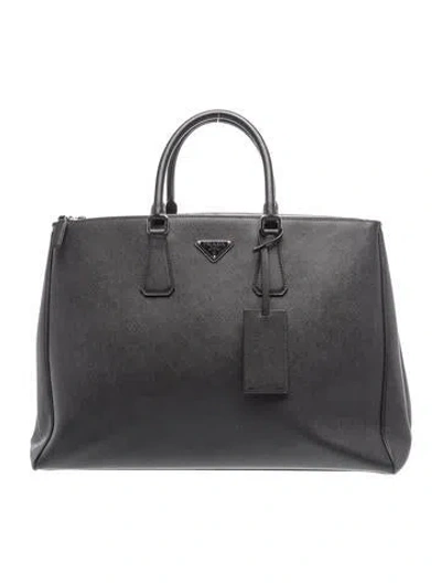 Pre-owned Prada Saffiano Leather Galleria Double Zip In Black