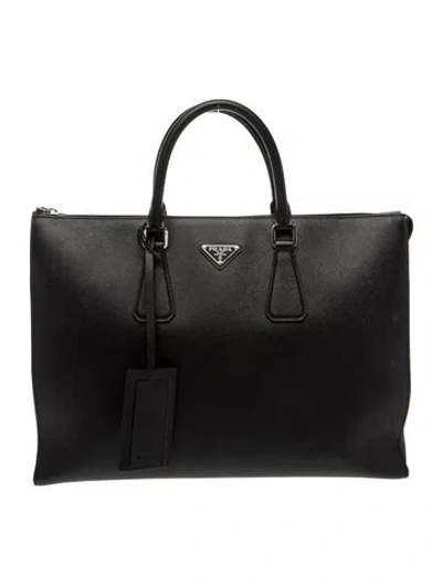 Pre-owned Prada Saffiano Leather Galleria Double Zip Large In Black