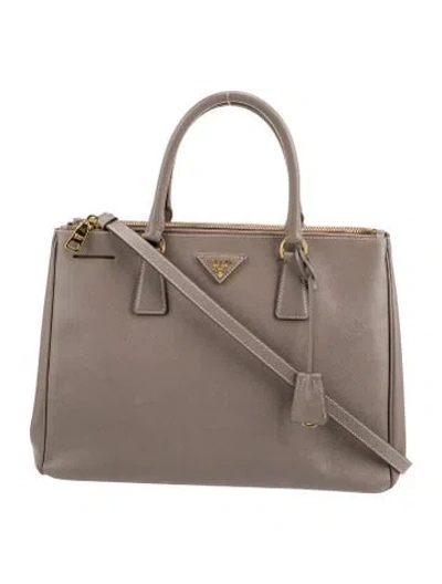Pre-owned Prada Saffiano Leather Galleria Double Zip Large In Gray