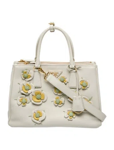 Pre-owned Prada Saffiano Leather Galleria Double Zip Large In Neutral