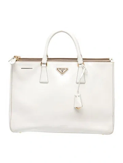 Pre-owned Prada Saffiano Leather Galleria Double Zip Large In White