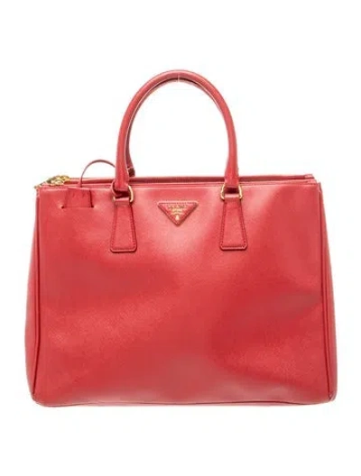 Pre-owned Prada Saffiano Leather Galleria Double Zip In Red