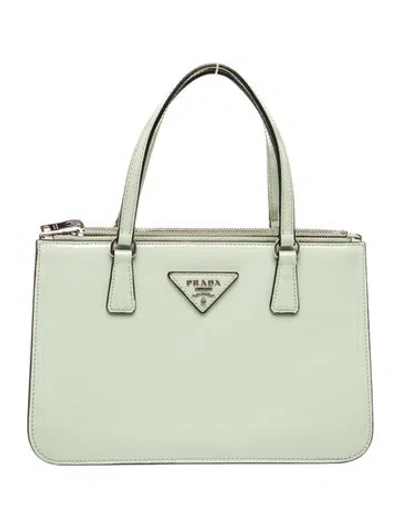 Pre-owned Prada Saffiano Leather Galleria Double Zip Small In Green