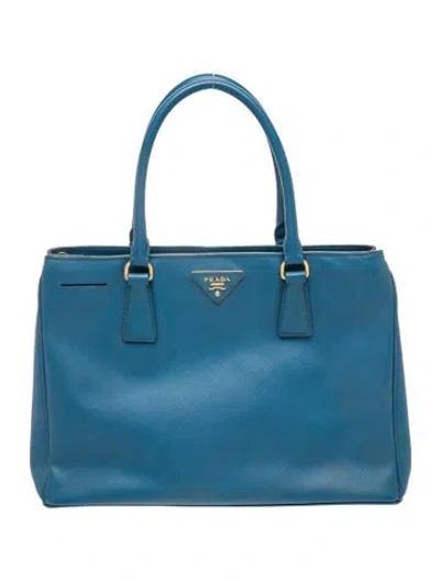 Pre-owned Prada Saffiano Leather Galleria Tote Medium In Blue