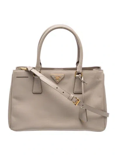 Pre-owned Prada Saffiano Leather Galleria Tote Medium In Neutral