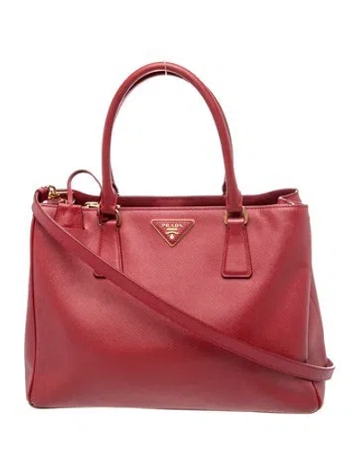 Pre-owned Prada Saffiano Leather Galleria Tote Medium In Red