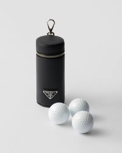 Prada Saffiano Leather Golf Ball Case In Schwarz