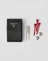 Prada Saffiano Leather Golf Tee Case In Schwarz