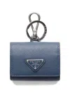 Prada Saffiano Leather Headphone Case With Keychain In Blue