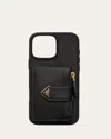 Prada Saffiano Leather Iphone 16 Pro Max Case In F0002 Nero