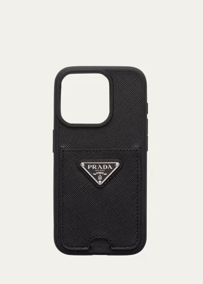 Prada Saffiano Leather Iphone Case In F0632 Nero 1