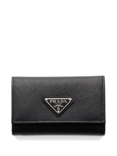 Prada Saffiano Leather Key Case In Black