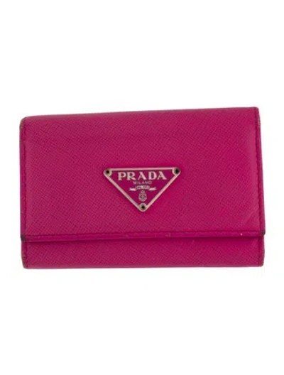 Pre-owned Prada Saffiano Leather Key Organizer In Pink