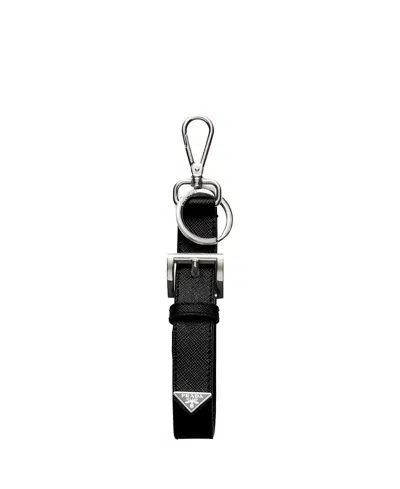 Prada Saffiano Leather Key Ring In Black