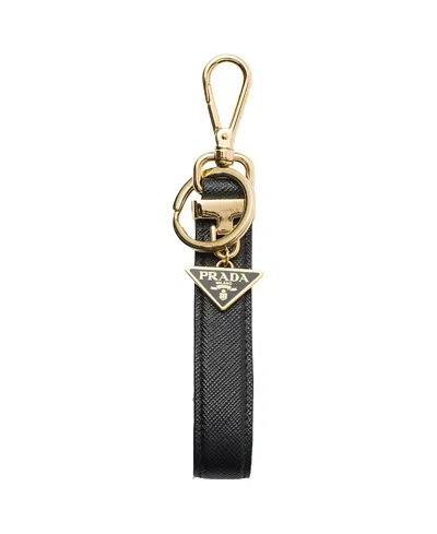 Prada Saffiano Leather Key Ring In Black