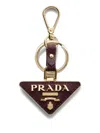 Prada Saffiano Leather And Metal Keychain In Brown