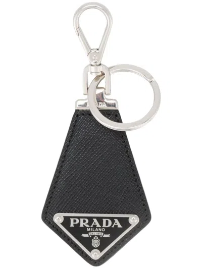 Prada Saffiano Leather Keychain Accessories In Black