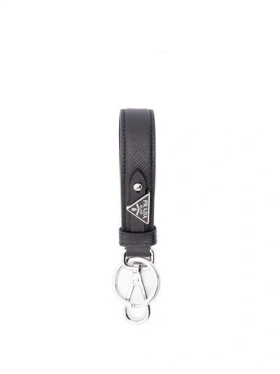 Prada Saffiano Leather Keychain In Black  