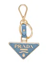 Prada Saffiano Leather And Metal Keychain In Blue