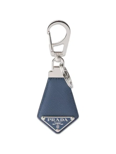 Prada Saffiano Leather Keychain In Blue