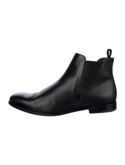 Pre-owned Prada Saffiano Leather Leather Chelsea Boots In Black