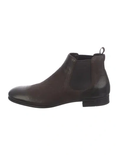 Pre-owned Prada Saffiano Leather Leather Chelsea Boots In Brown