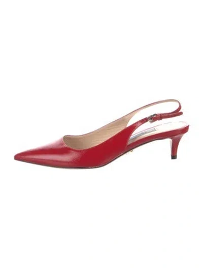 Pre-owned Prada Saffiano Leather Leather Slingback Pumps In Red